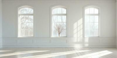 Large white room with beautiful windows. Place for text. Generative AI photo