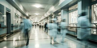 blur background intensive care hospital corridor interior, medicine concept. Generative AI photo