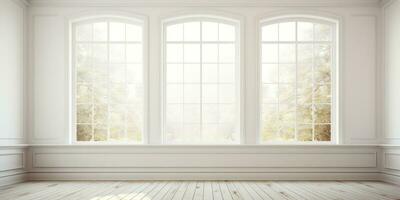 Large beautiful windows in white room. Generative AI photo