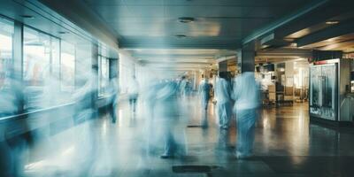 blur background intensive care hospital corridor interior, medicine concept. Generative AI photo