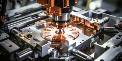 Milling machine during cutting operation. Generative AI photo