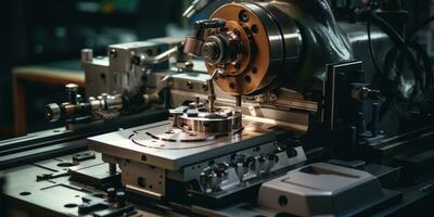 Milling machine during cutting operation. Generative AI photo