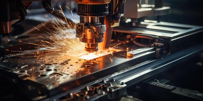A CNC router cuts a part with a solid ball end mill. Generative AI photo