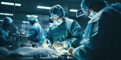 The medical team is doing the operation. Group of surgeons the operating room. Generative AI photo