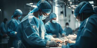 The medical team is doing the operation. Group of surgeons the operating room. Generative AI photo