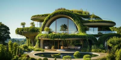 project Eco house the future, modern futuristic design. Generative AI photo