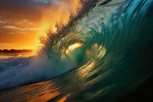 a massive wave crashing onto the shore photo