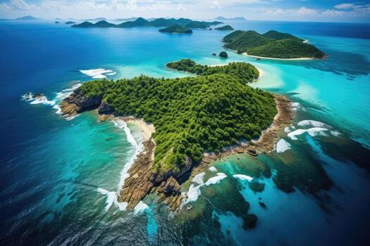 A remote island surrounded by vast ocean waters photo