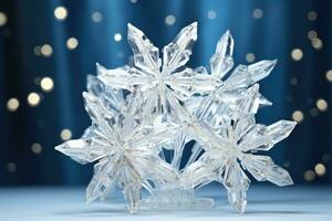 a beautiful crystal snowflake on a vibrant blue background photo