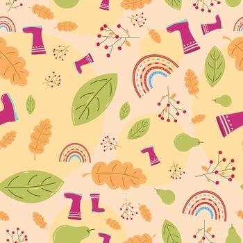 Autumn pattern background with seasonal objects Vector