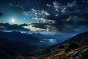 un estrellado noche cielo con nubes foto