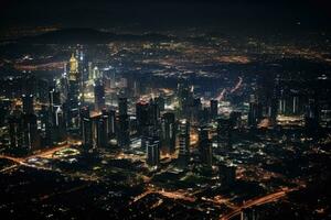 A vibrant cityscape illuminated under the night sky photo
