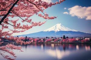 A serene mountain lake surrounded by majestic peaks photo