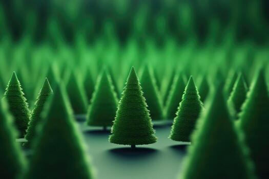 A serene field with a cluster of vibrant green trees photo