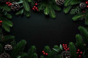 A festive Christmas wreath adorned with pine cones and berries photo