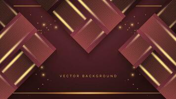luxury dark red and gold rectangle background design vector