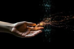 a hand holding a sparkler in the darkness, creating a mesmerizing light show photo