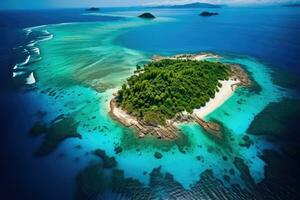 un sereno isla rodeado por el vastedad de el Oceano foto