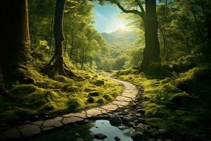 a picturesque forest path leading into the depths of nature photo
