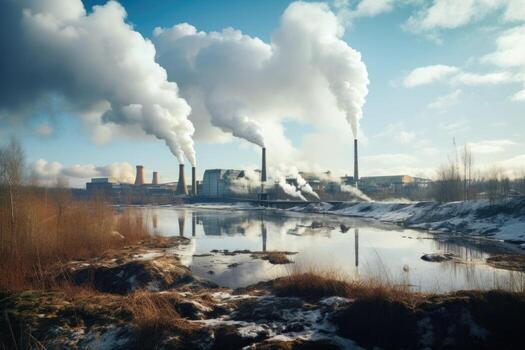 a smokestack emitting pollution from a large industrial factory photo