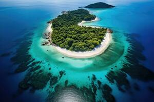 A solitary island surrounded by endless ocean waves photo