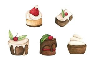 Watercolor Christmas dessert set. Holiday watercolor illustrations vector