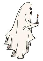 Cute ghost isolated, Cartoon Ghosts, Spooky vector, Cute doodle character, Halloween sleepy spirit with candle vector