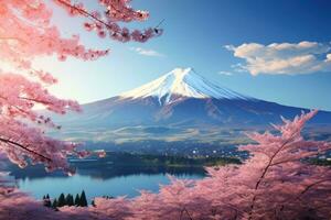 A majestic mountain reflected in a serene lake photo