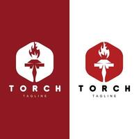 Torch Flame Logo Simple Vector Design Retro Illustrator Template