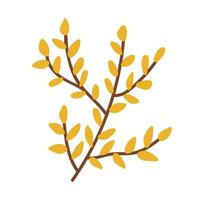 Hand drawn twig with yellow leaves. Vector element isolated on white background.