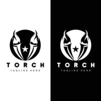 Torch Flame Logo Simple Vector Design Retro Illustrator Template