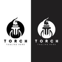 Torch Flame Logo Simple Vector Design Retro Illustrator Template