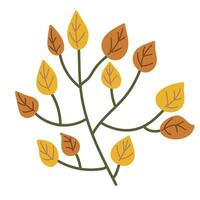 Twig with orange leaves, hand drawn. Vector element isolated on white background.