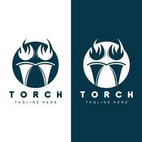 Torch Flame Logo Simple Vector Design Retro Illustrator Template