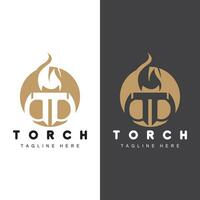 Torch Flame Logo Simple Vector Design Retro Illustrator Template