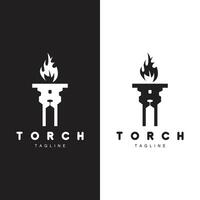 Torch Flame Logo Simple Vector Design Retro Illustrator Template
