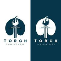 Torch Flame Logo Simple Vector Design Retro Illustrator Template