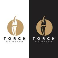 Torch Flame Logo Simple Vector Design Retro Illustrator Template