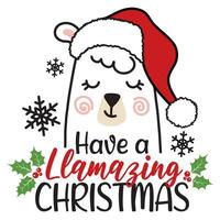 Have a Llamazing Christmas vector illustration with funny llama and snowflakes. Kids Christmas number design isolated good for Xmas greetings cards, poster, print, sticker, invitations, baby t-shirt