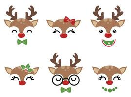 mas lindo reno familia vector ilustración con linda ciervo caras. niños Navidad diseño aislado bueno para Navidad saludos tarjetas, póster, imprimir, pegatina, invitaciones, bebé camiseta, taza, regalos.