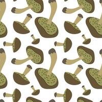 Vector seamless pattern with mossiness on a white background. Seamless texture, hand-drawn cartoon group of small and large mushrooms. Design template for textiles, wallpaper, print. mossiness hat