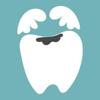 A tooth with caries covers the hole with its wings with a vector illustration. The concept of a sign for the treatment of teeth from caries. Vector design of dentist's tooth and bird wings Tooth wings