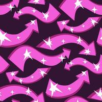 The pattern is drawn with curved arrows of a seamless pattern. Hand-drawn vector thick multicolored clear pink arrows. Curved and wavy directions. Seamless banner with vector direction indicators