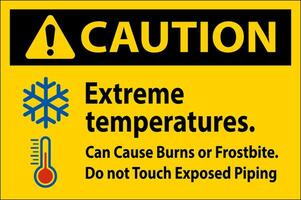 Caution Sign Extreme Temperatures, Can Cause Burns or Frostbite, Do not Touch Exposed Piping vector