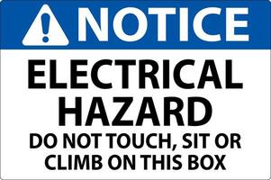 Notice Sign Electrical Hazard - Do Not Touch, Sit Or Climb On This Box vector