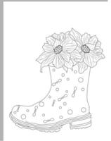 Flower Rain Boot Coloring Page vector