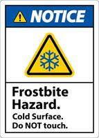 Notice Sign Frostbite Hazard, Do not Touch Cold Surface vector