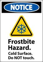 Notice Sign Frostbite Hazard, Do not Touch Cold Surface vector