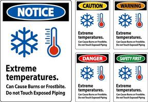 Caution Sign Extreme Temperatures, Can Cause Burns or Frostbite, Do not Touch Exposed Piping vector