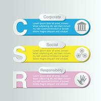 infographic chart with three steps. CSR  Corporate Social Responsibility concept vector icons set background.